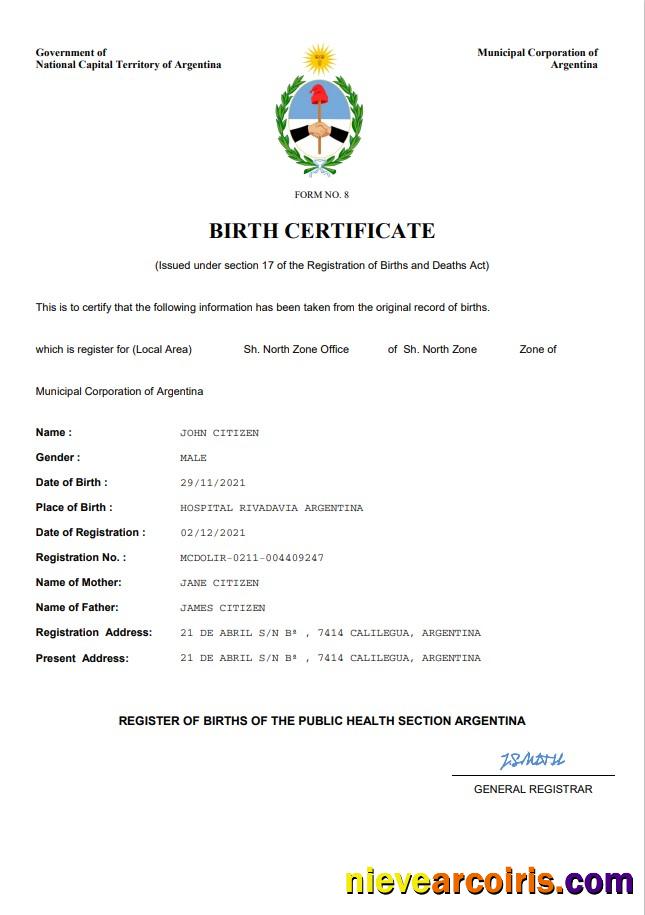 Argentina birth certificate